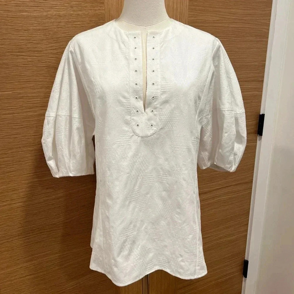 Chloe | Puff-Sleeved V-Neck Blouse | White/Ivory | Size 38 Womens 4 US | NWT - Picture 5 of 15